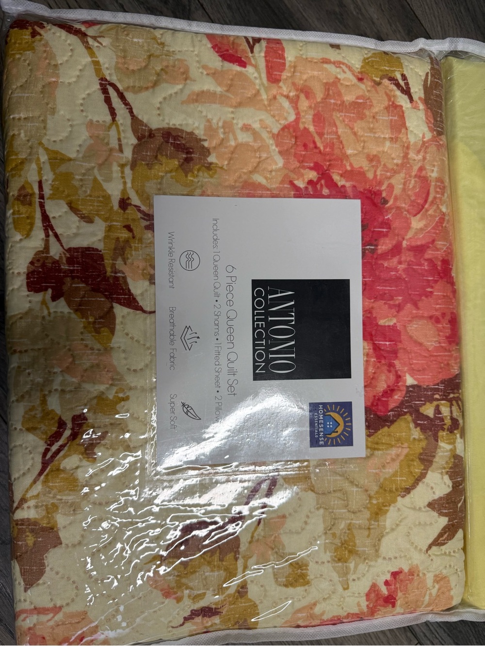 Floral Quilt - Cream with Coral & Yellow Accents